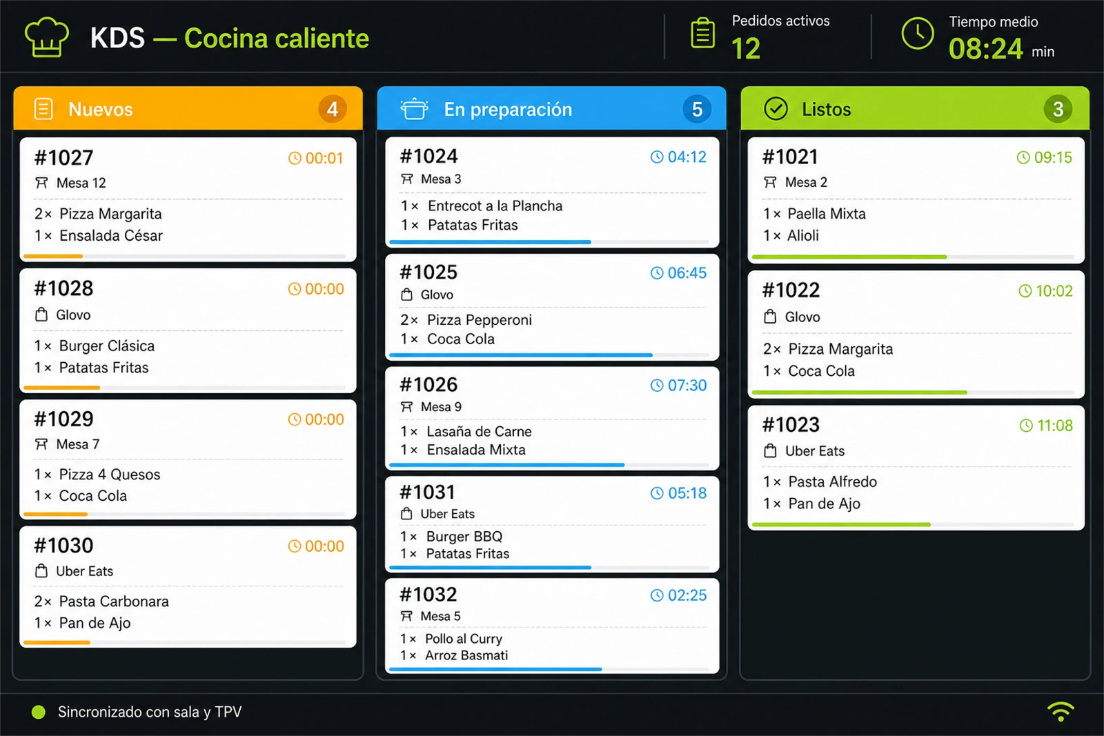 Demo de Cocina KDS en tablet Android